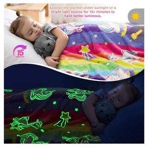 Glow in‎ the dark Colorful Unicorn Blanket 50” x 60”. NEW